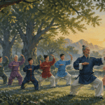 les 8 postures du qi gong baduanjin en groupe