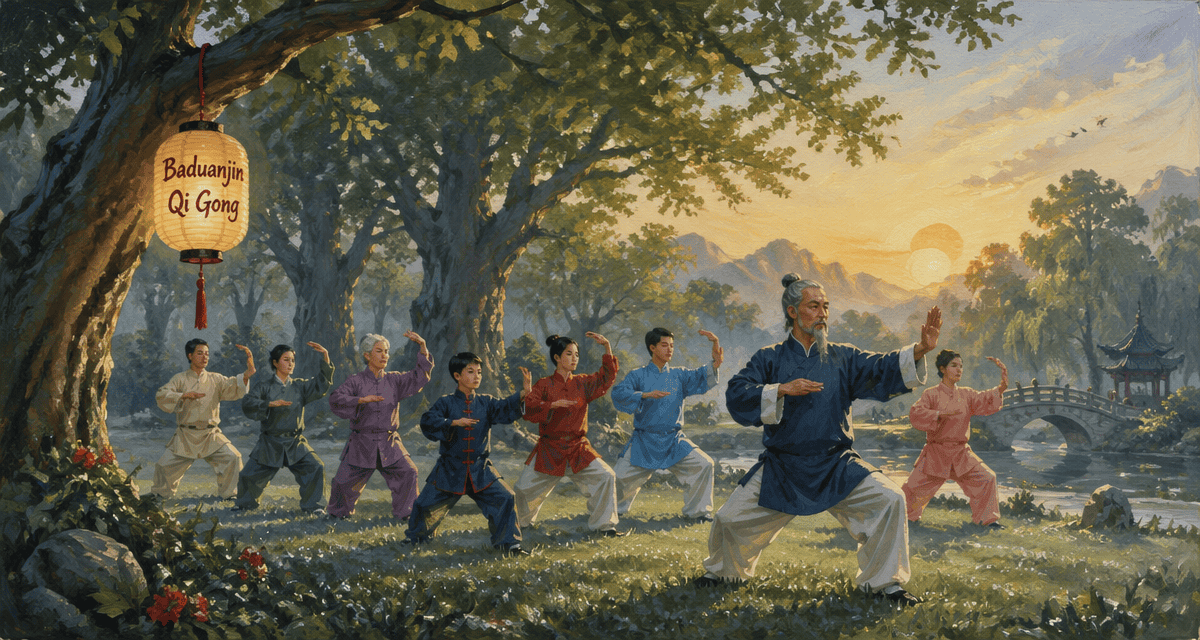les 8 postures du qi gong baduanjin en groupe