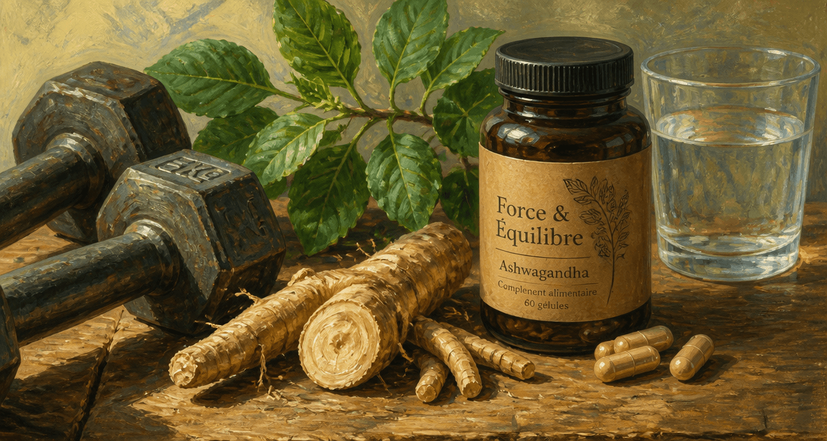 ashwagandha : bienfaits homme, racine, complément et haltères