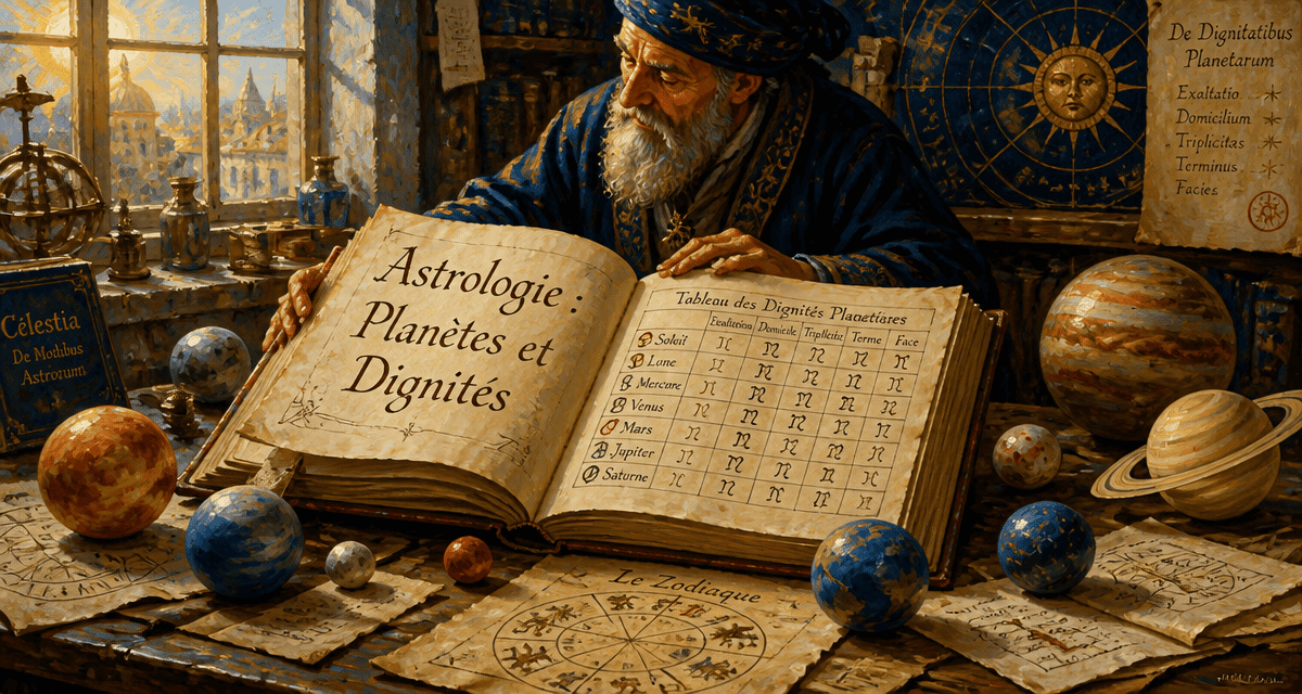 Astrologie planètes dignités sur grimoire