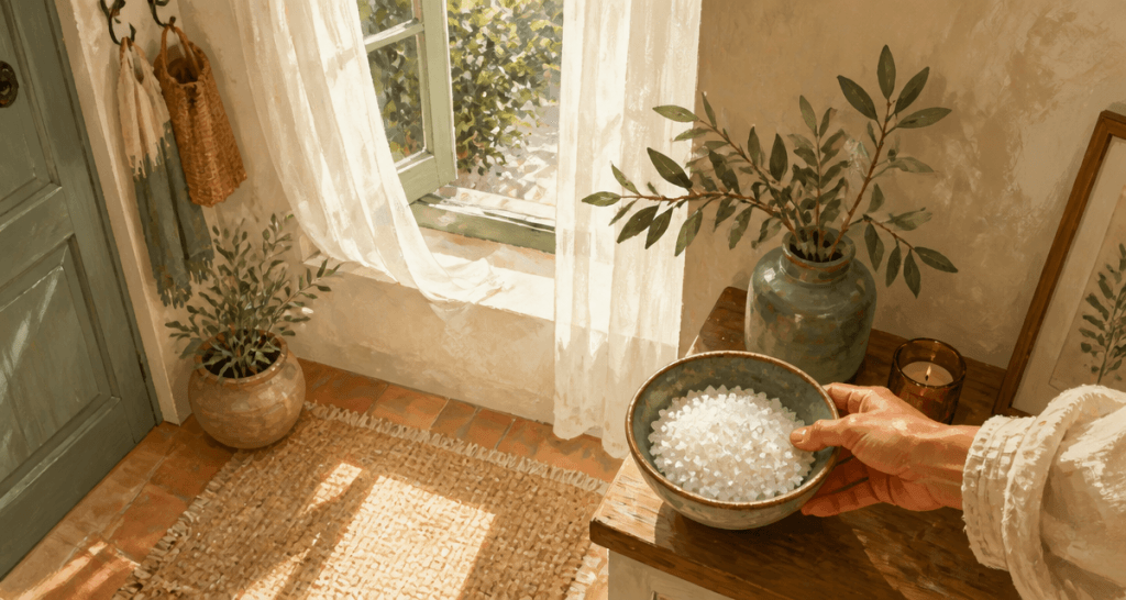 comment purifier sa maison des mauvaises ondes, bol de sel dans l'entrée