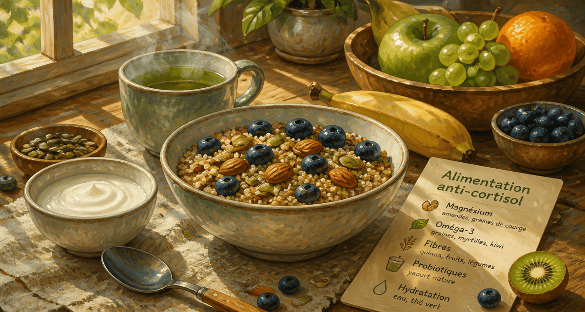 cortisol aliment a eviter bol quinoa amandes myrtilles
