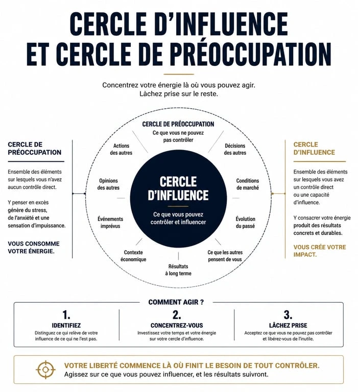 Infographie comparant le cercle d'influence et le cercle de préoccupation pour être proactif au travail