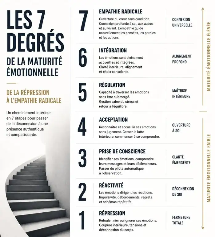 Infographie des 7 degrés de la maturité émotionnelle pour le développement personnel