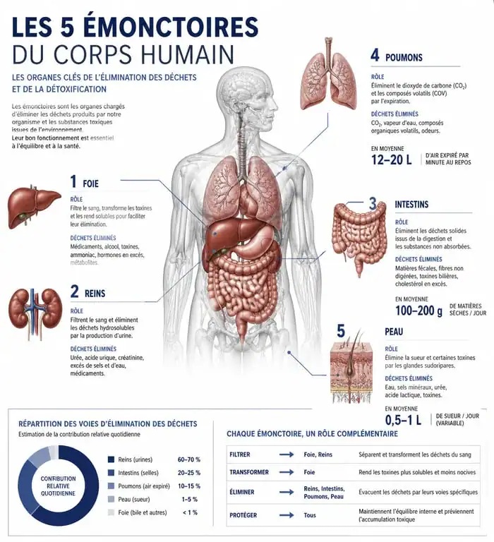 Infographie sur les 5 émonctoires pour détoxifier son corps naturellement