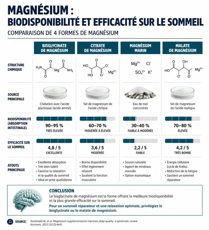 Comparatif des formes de magnésium pour le sommeil : biodisponibilité et efficacité