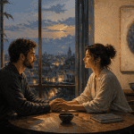 Le yin et le yang en amour, couple assis main dans la main