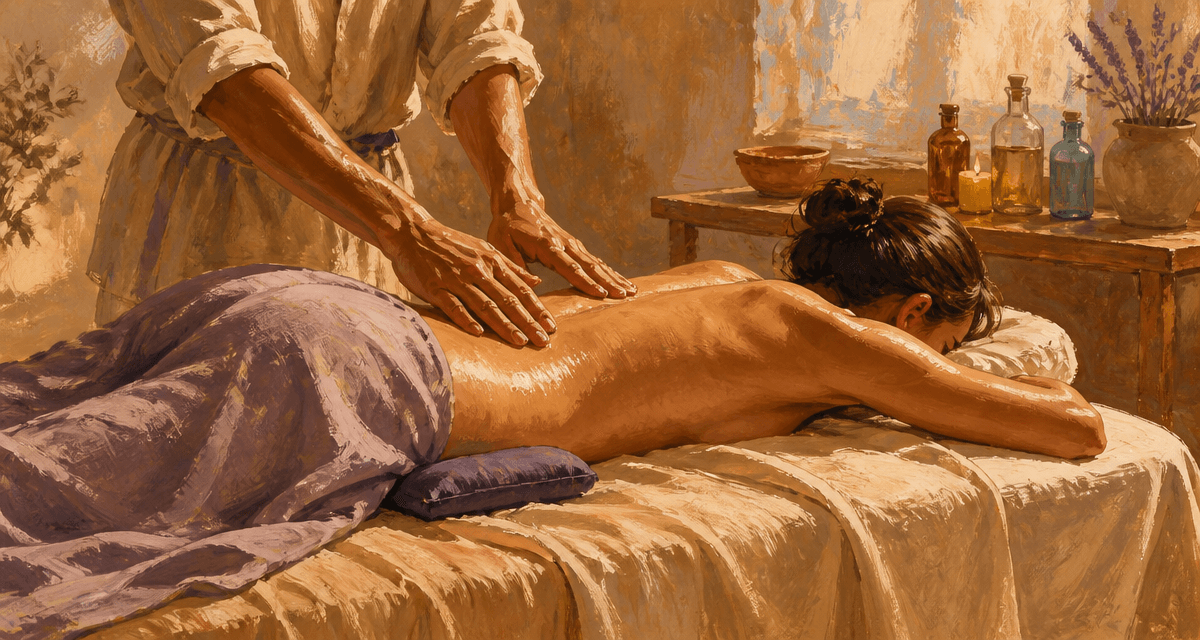 massage du bas du dos avec huile et coussin