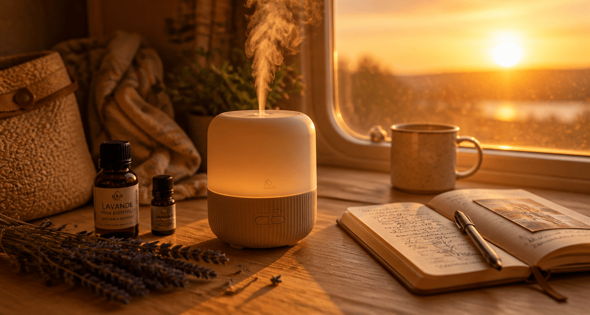meilleur diffuseur huiles essentielles sans fil sur table ensoleillée