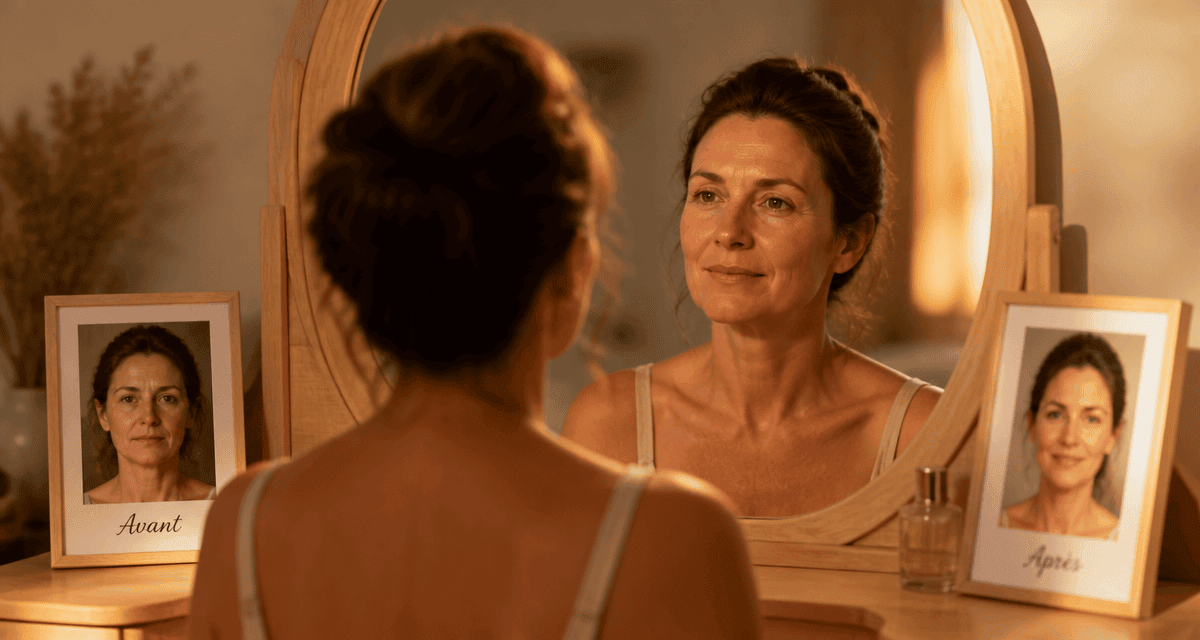 photo rajeunissement visage avant apres femme miroir