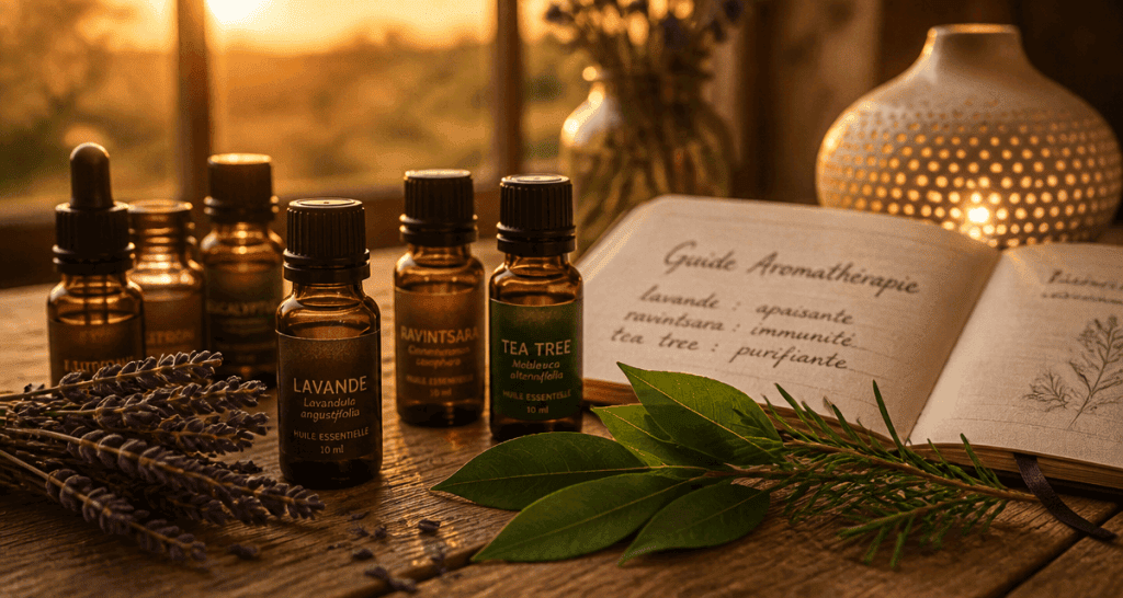 quelle huile essentielle flacons plantes carnet aromathérapie