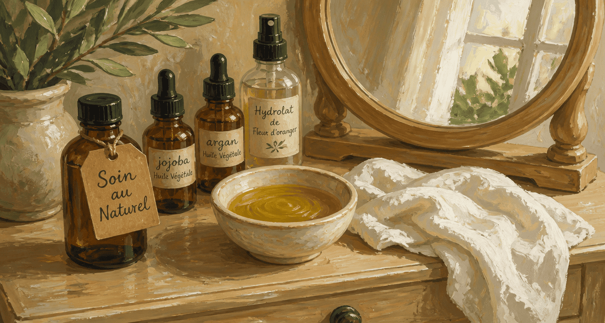soin au naturel huiles végétales sur coiffeuse