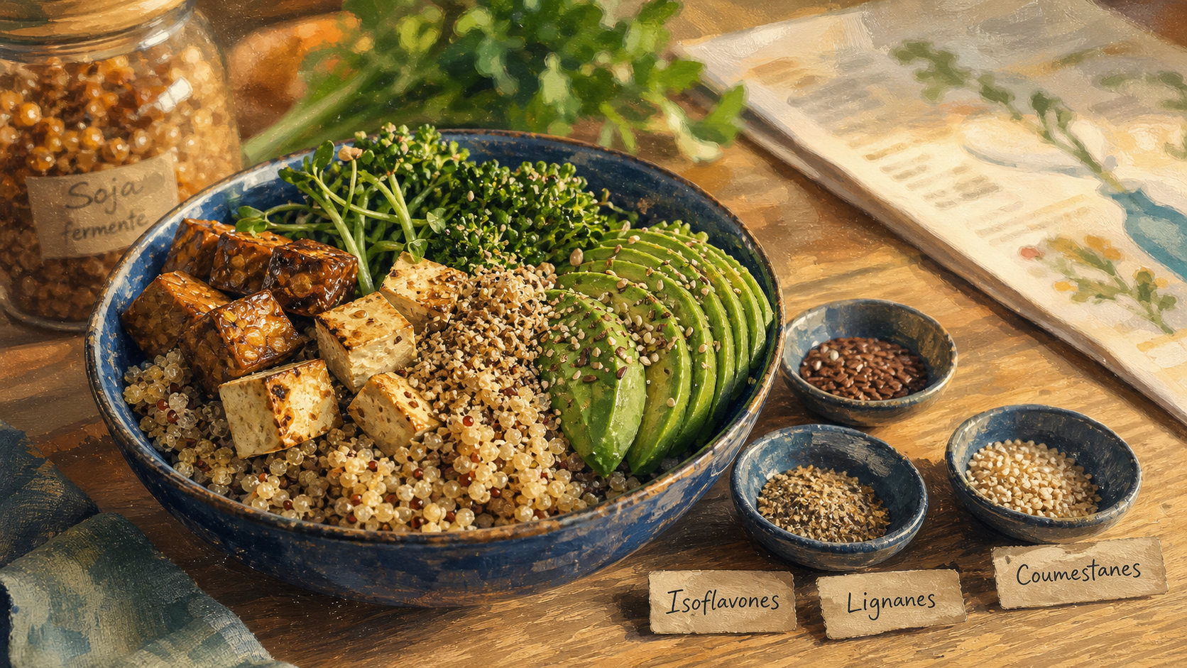 Aliments riches en oestrogenes : phyto-œstrogènes (tofu, quinoa, lin, sésame, isoformones)