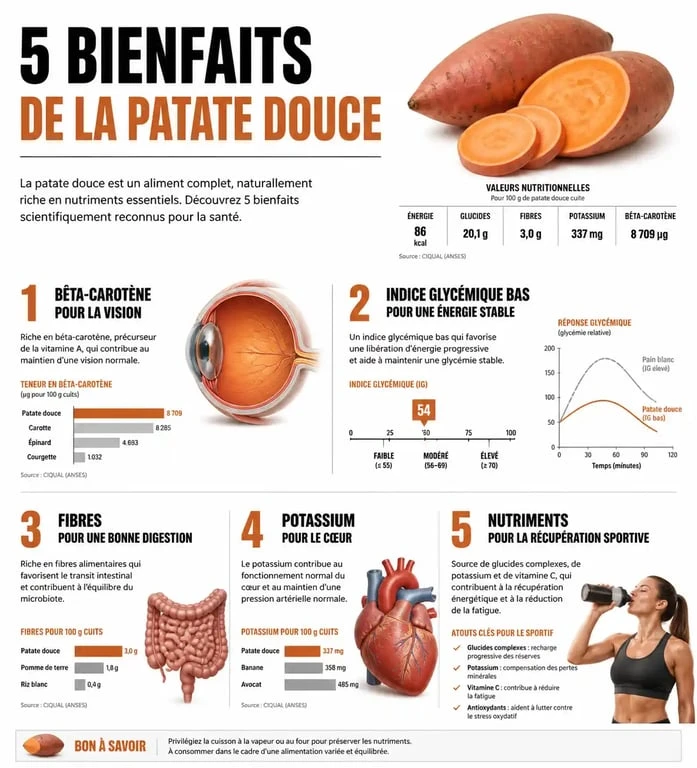 Infographie des 5 bienfaits de la patate douce pour la santé