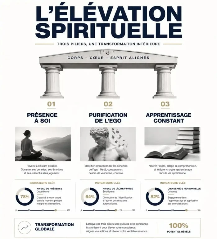Infographie sur les piliers de l'élévation spirituelle pour une progression intérieure