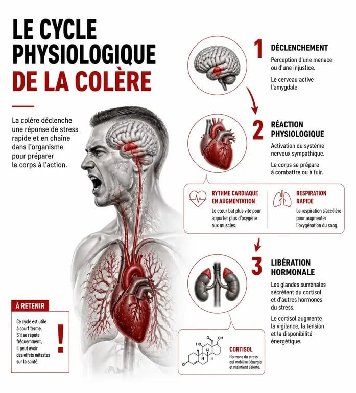 Infographie sur les mécanismes physiologiques de la colère et comment gérer sa colère au quotidien