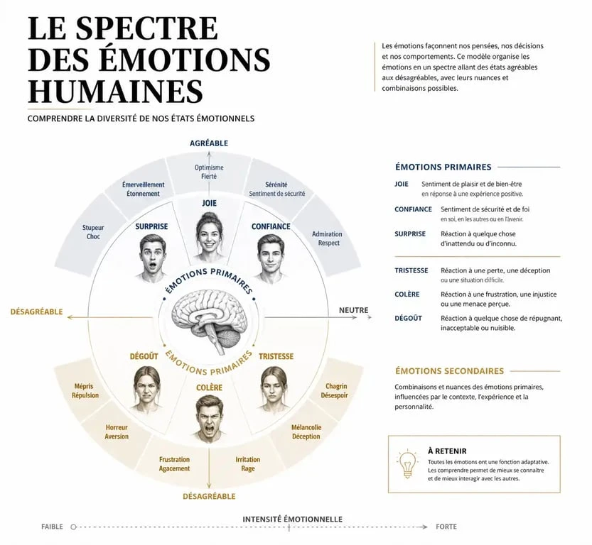 Infographie des différentes émotions humaines et leur classification