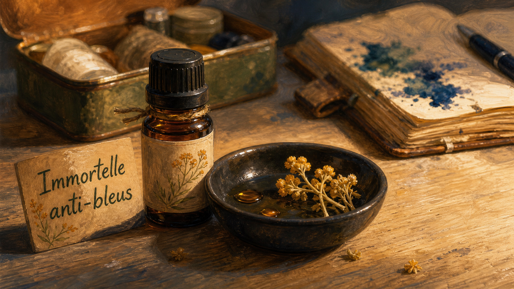 Huile essentielle hélichryse italienne bienfaits : 3 gouttes anti-bleus