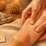 Massage des pieds, voûte plantaire apaisée à l’huile