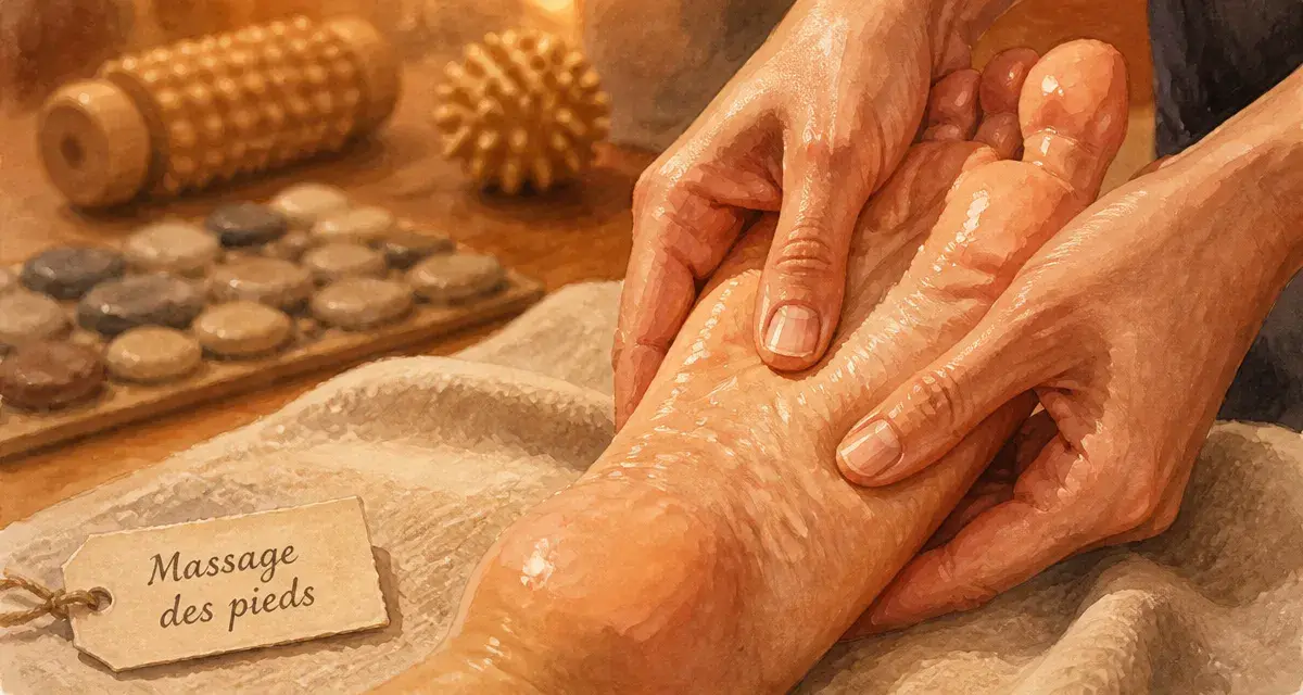 Massage des pieds, voûte plantaire apaisée à l’huile