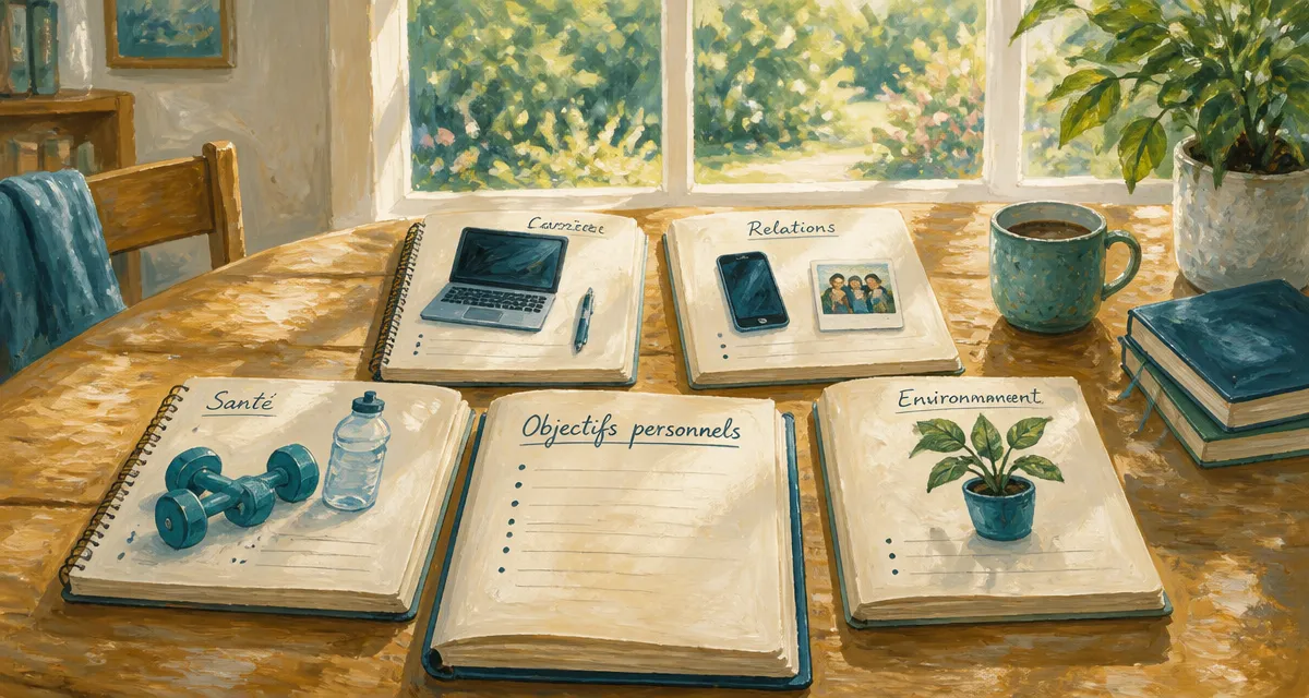 Objectif personnel, carnets illustrant les piliers de vie