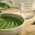 Quels sont les bienfaits du matcha : bol de matcha vert émeraude, préparation au thé