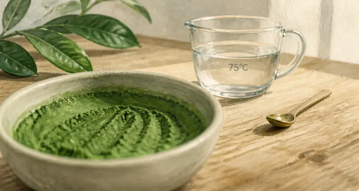 Quels sont les bienfaits du matcha : bol de matcha vert émeraude, préparation au thé