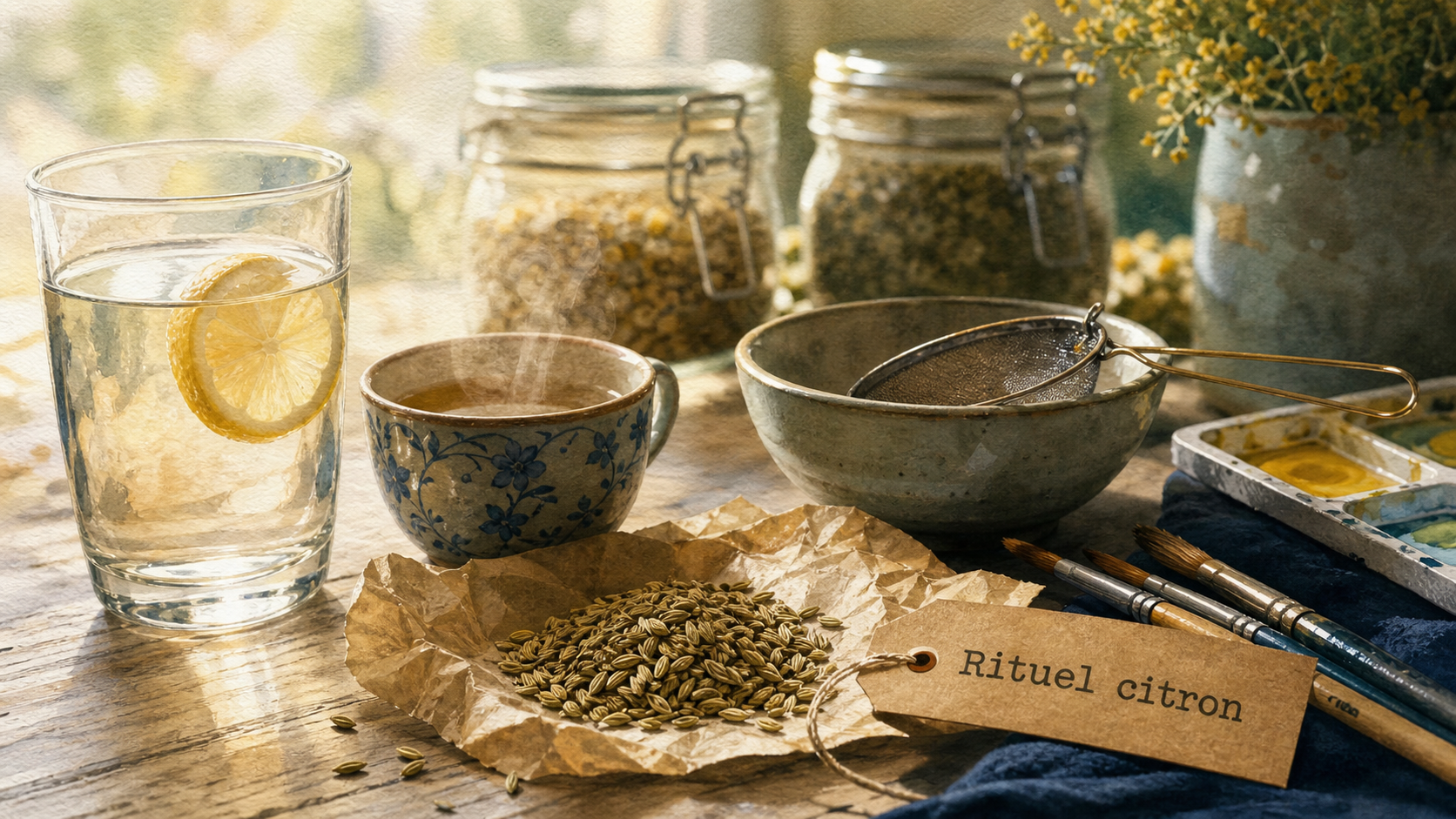 Remede de grand mere pour nettoyer l estomac : eau tiède au citron et camomille