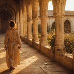 retraite spirituelle femme seule marchant cloître