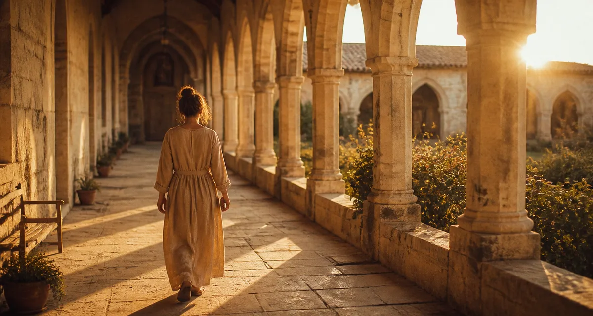 retraite spirituelle femme seule marchant cloître