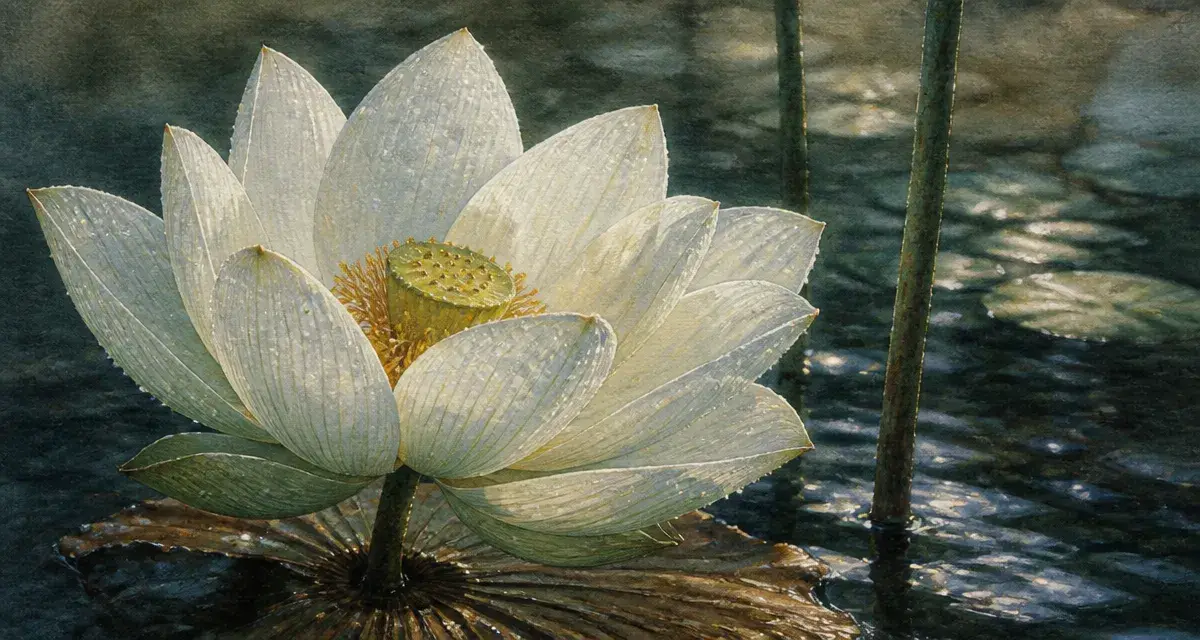 Signification fleur de lotus : fleur blanche sur eau sombre