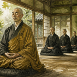 moine zen bouddhiste méditant zazen