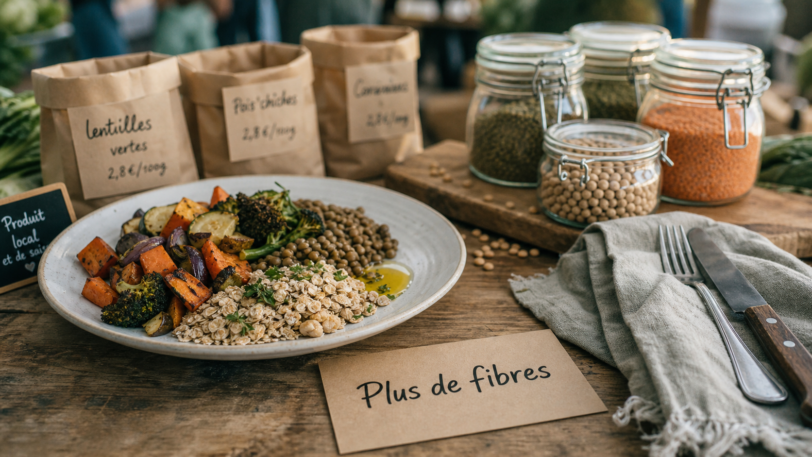 Aliment bon pour la santé : assiette avec plus de fibres