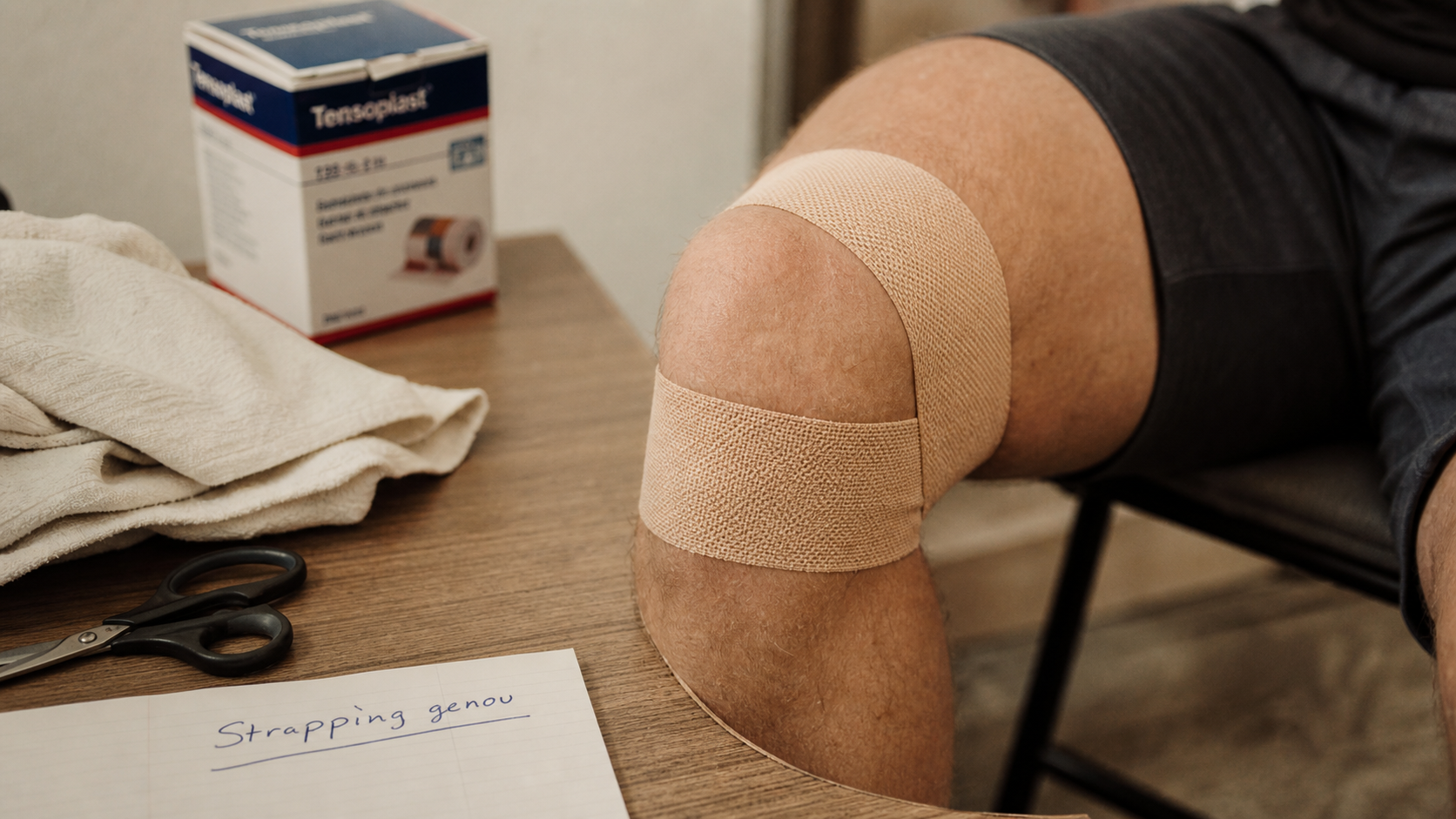 Comment strapper un genou : bande de strapping au-dessus et sous la rotule