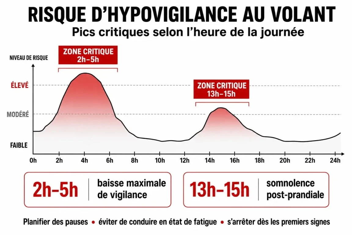 Infographie des périodes de risque d'hypovigilance au volant