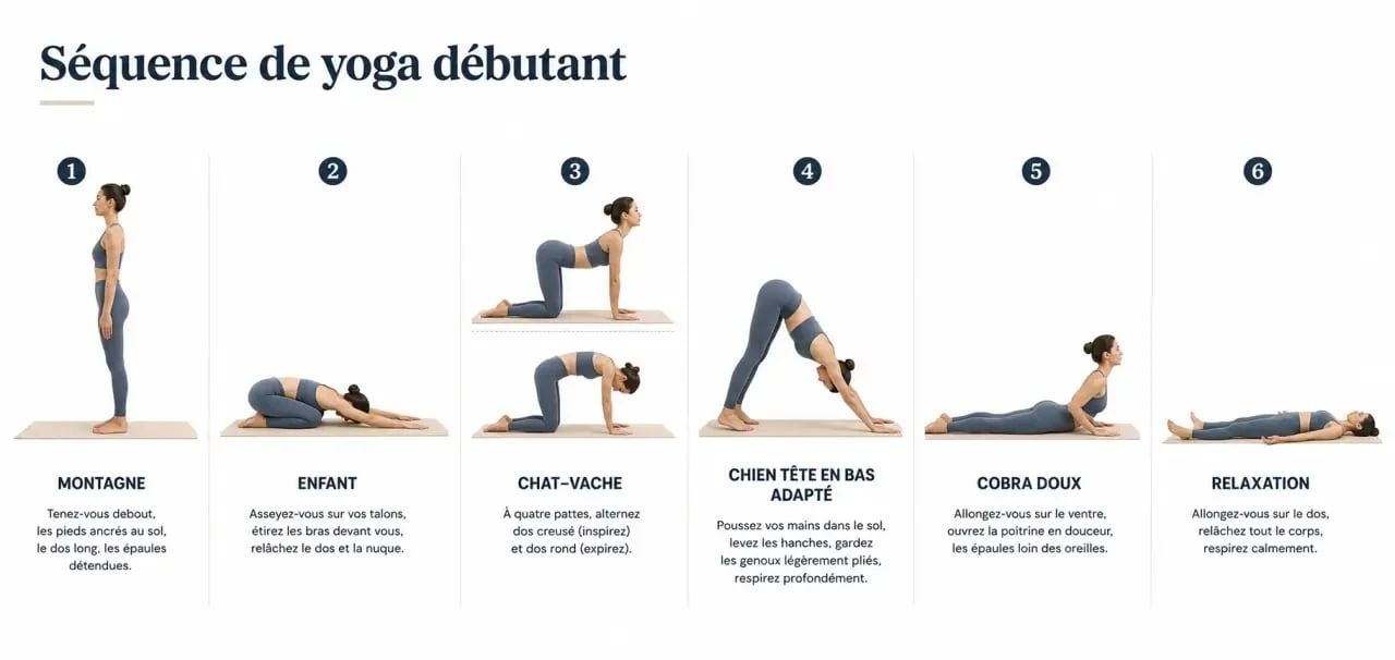 Le yoga pour débutant : séquence visuelle des postures de base