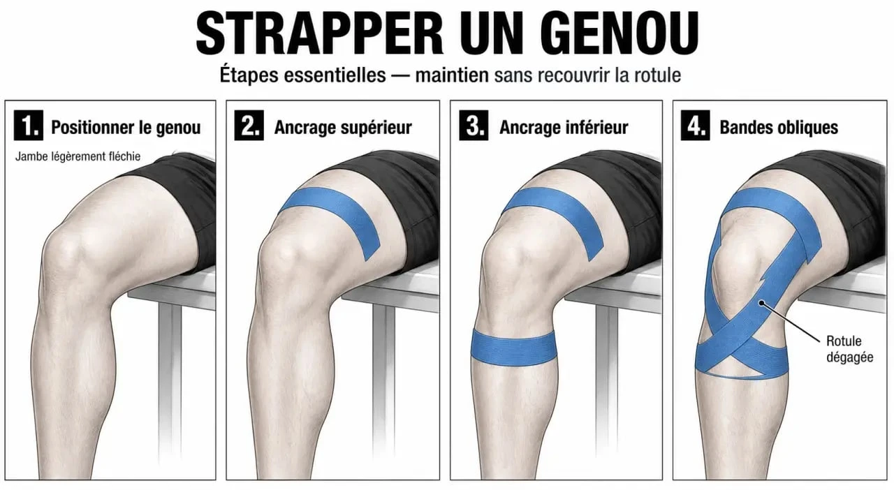 Comment strapper un genou étape par étape avec bandes de maintien autour de la rotule