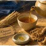 Infusion khamaré, bienfait pour la femme, tasse ambrée