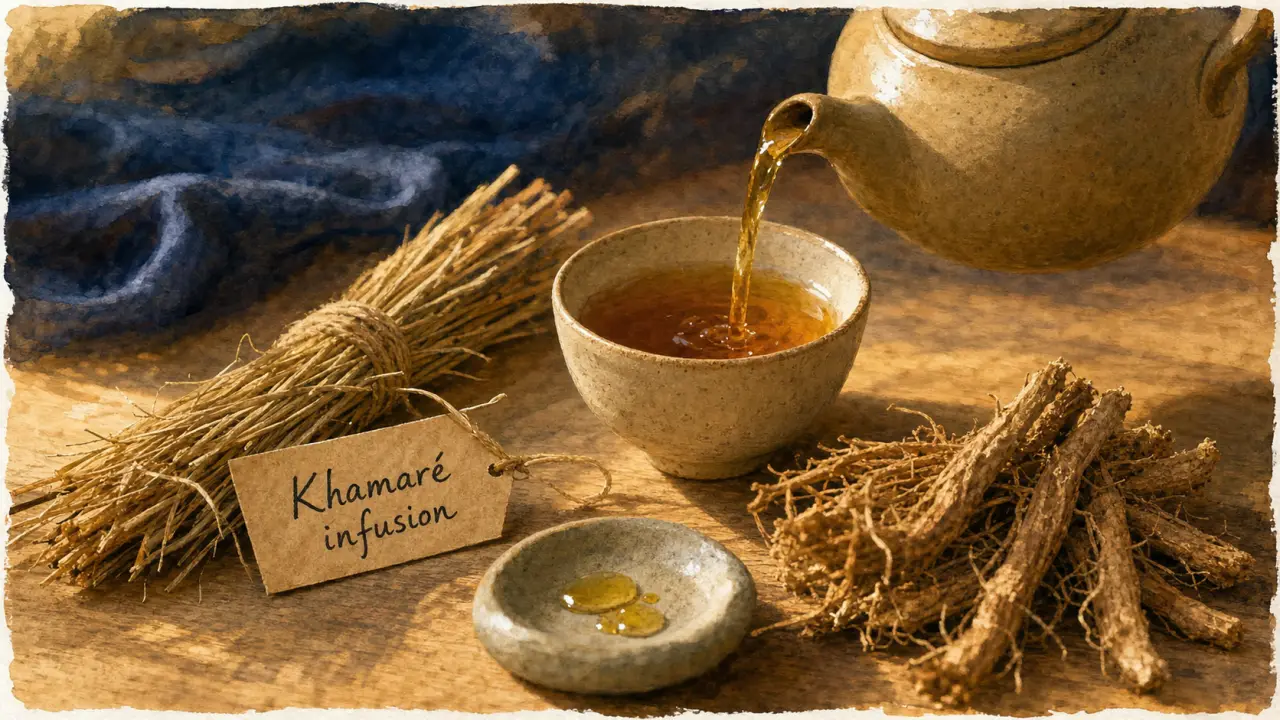 Infusion khamaré, bienfait pour la femme, tasse ambrée