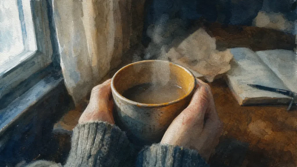 Mains froides signification spirituelle : mains pâles tenant une tasse fumante