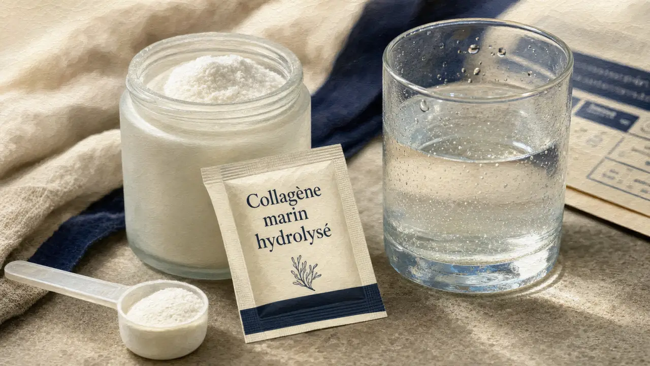 Meilleur collagene marin hydrolysé : 10 g/j, pot et sachet, label à vérifier