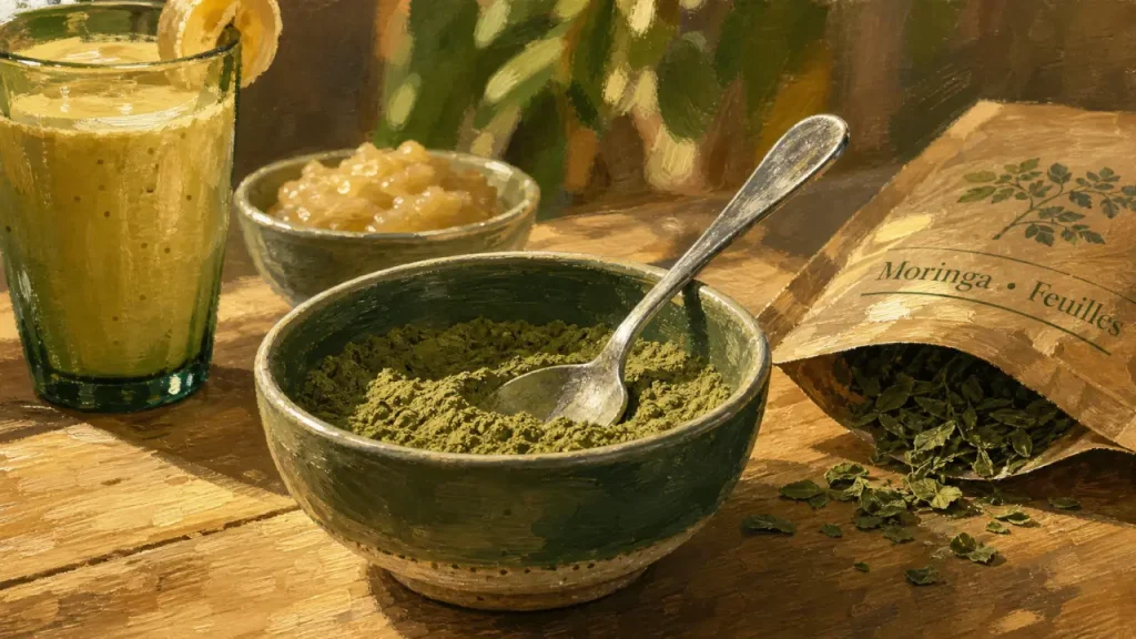 Poudre de moringa : 2 à 6 g par jour, bienfaits réels et profils à risque