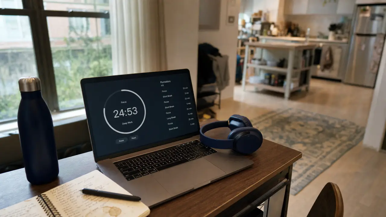 Rester concentré en travaillant de chez soi : bureau avec minuteur Pomodoro