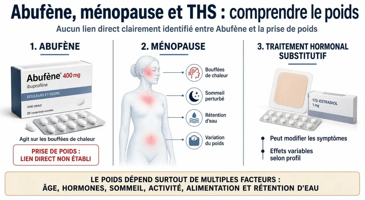 Infographie comparative sur abufène et prise de poids pendant la ménopause