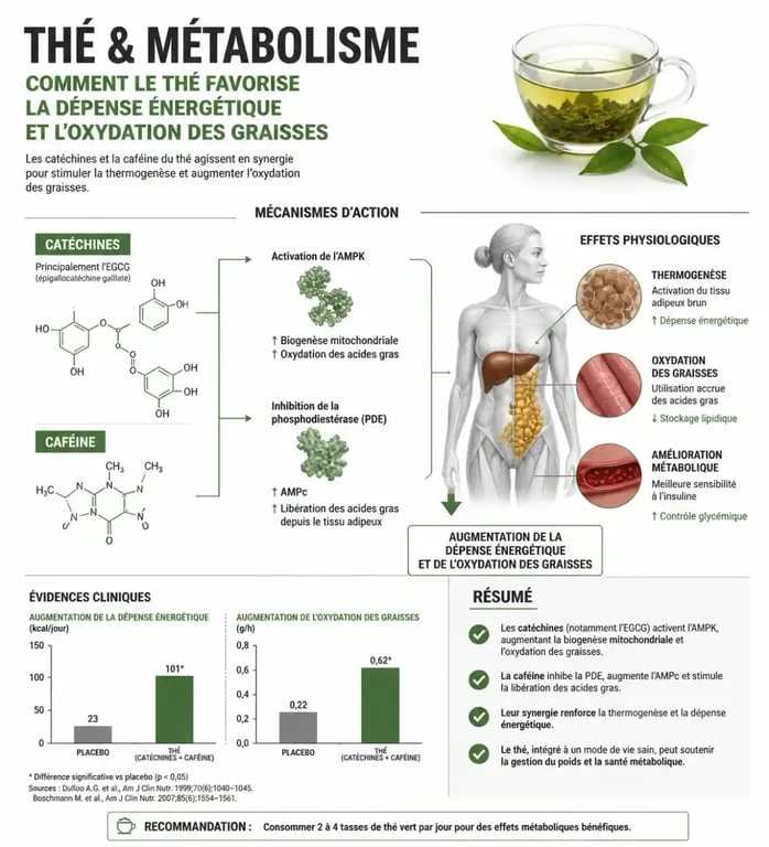 Infographie sur les bienfaits du thé pour maigrir et ses effets sur le métabolisme