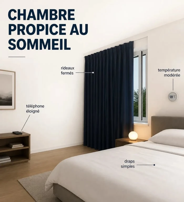 Comment faire pour dormir quand on y arrive pas : chambre sombre, calme et téléphone hors de portée pour favoriser l'endormissement
