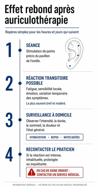 Effet rebond auriculothérapie illustré par une chronologie après séance