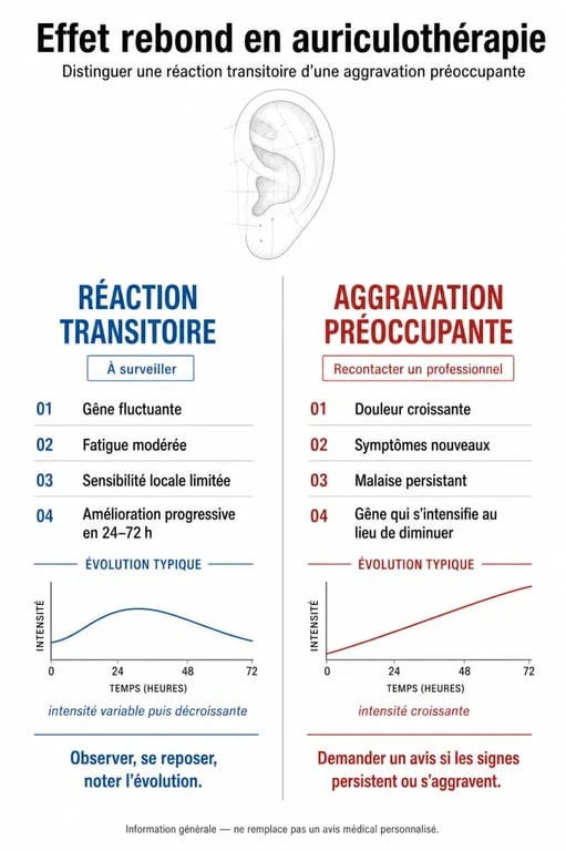 Effet rebond auriculothérapie : comparaison entre réaction normale et aggravation préoccupante