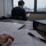 Impuissance apprise : étudiant résigné, bureau et feuille barrée