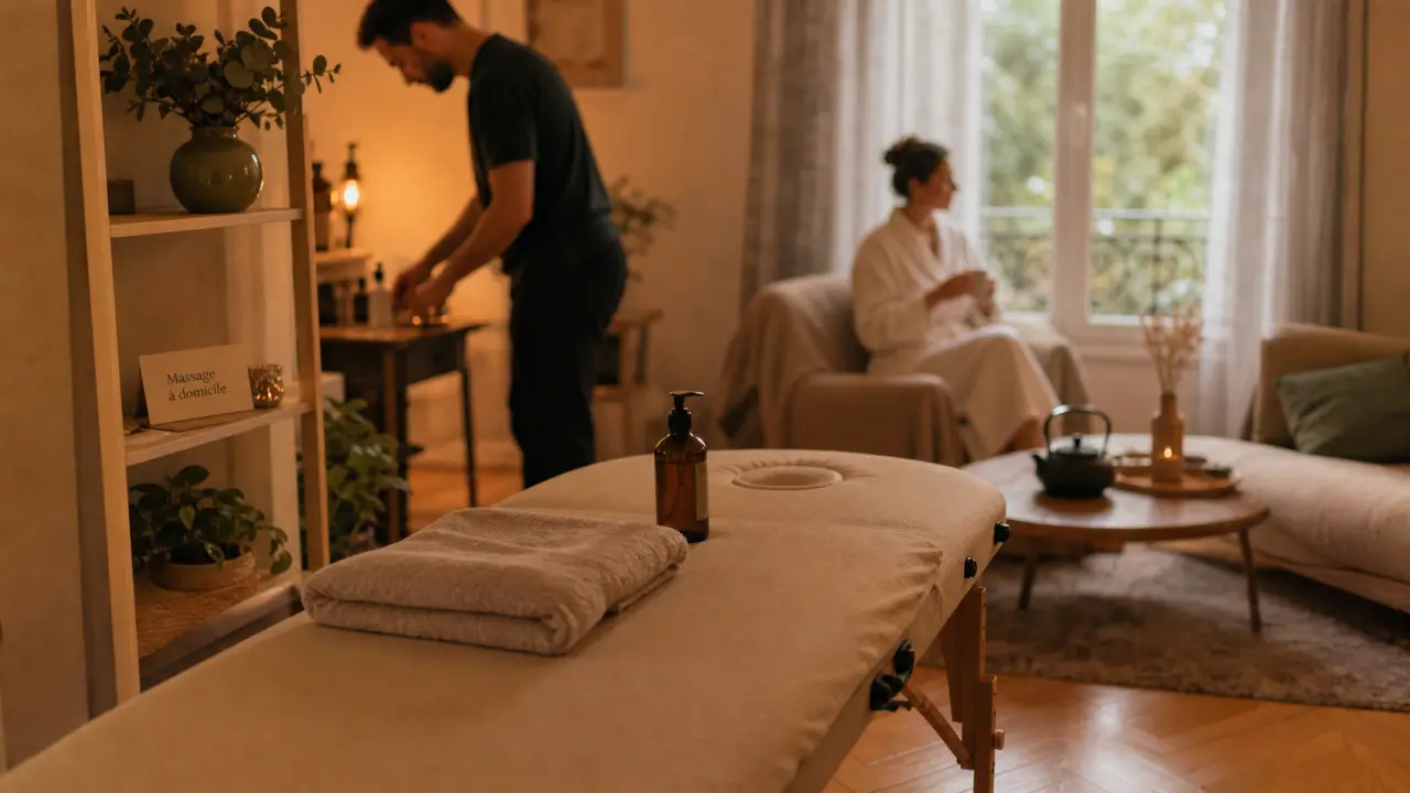 Massage a domicile : table de massage et huiles prêtes